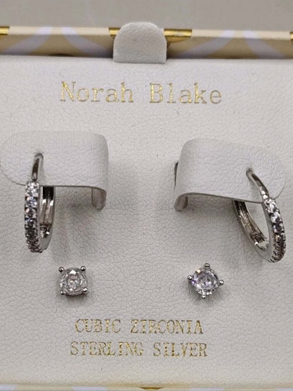 Norah Blake Sterling Silver Earrings Clear Rhinestones Cubic Zirconia Box Set